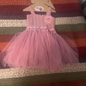 Pink Tulle Dress with Floral Accent